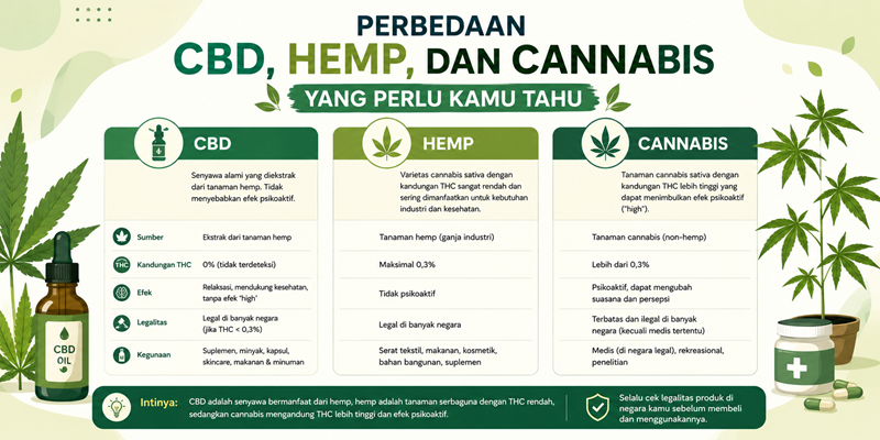 Perbedaan CBD, Hemp, dan Cannabis yang Perlu Kamu Tahu